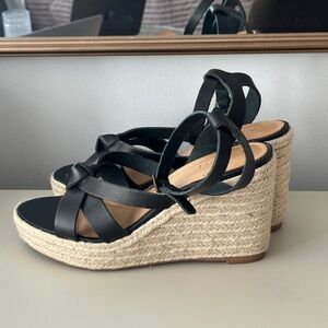 Soludos Summer Platform Black leather Wedge